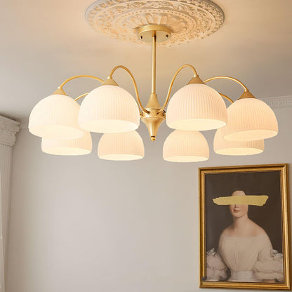 Elegant Striped Glass Bowl Chandelier with Adjustable Height & Soft Gl