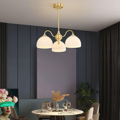 Elegant Striped Glass Bowl Chandelier with Adjustable Height & Soft Gl