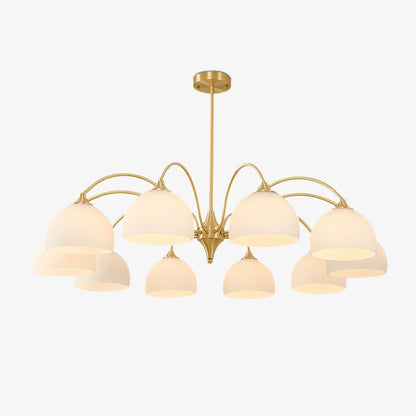 Elegant Striped Glass Bowl Chandelier with Adjustable Height & Soft Gl