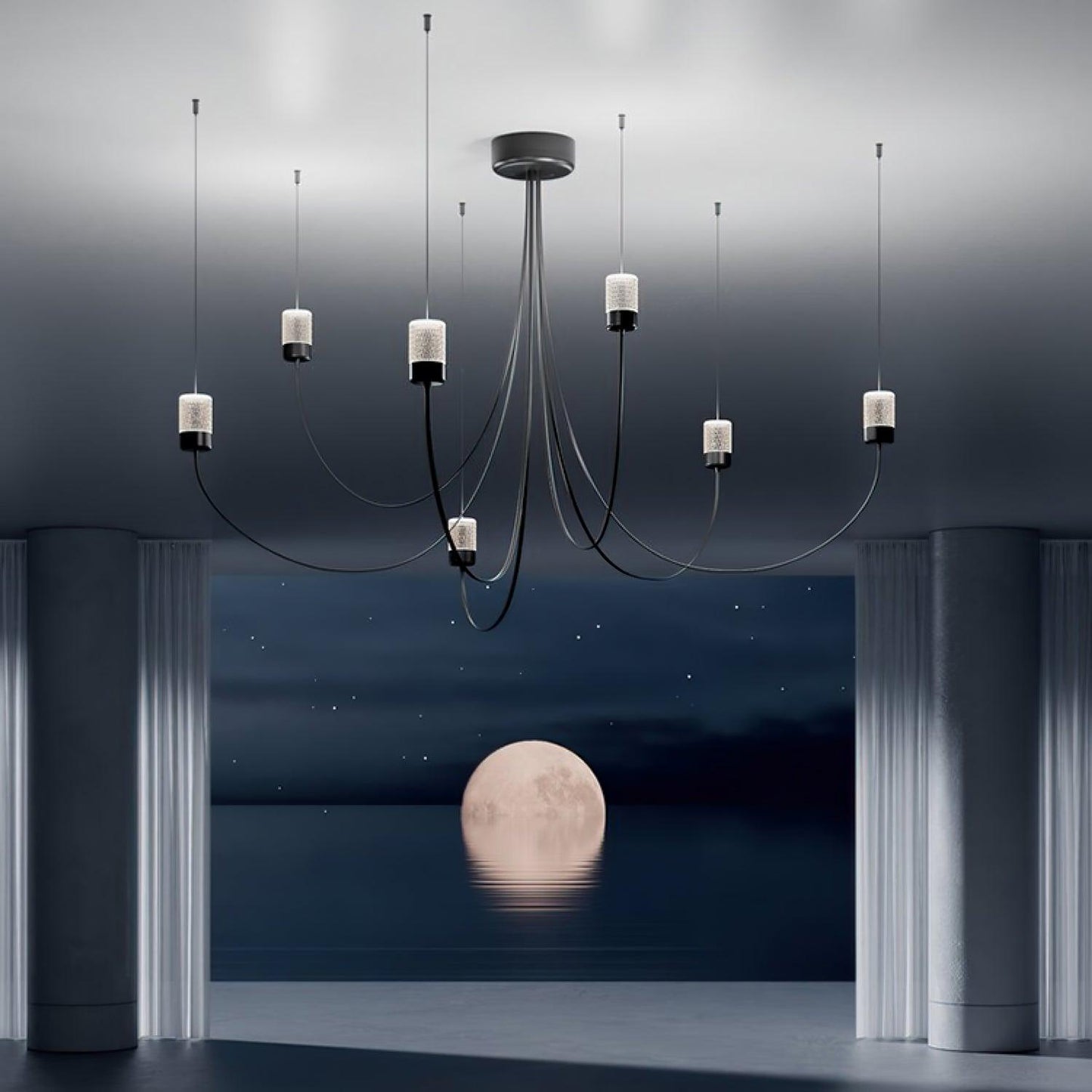 Elegant Swaying Chandelier with Adjustable Height and LED Lighting