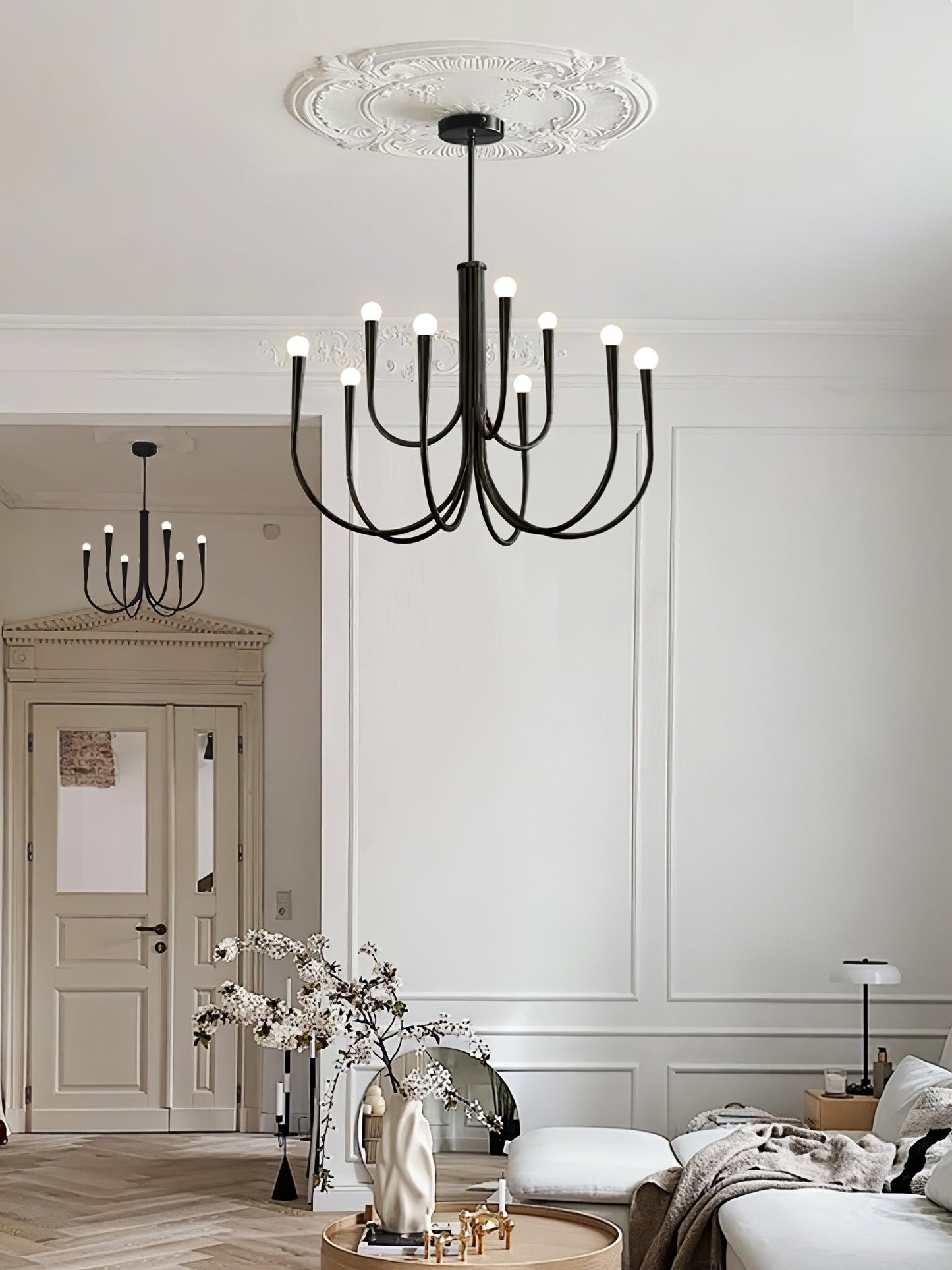 Swoop Arm Chandelier - Elegant Design with Adjustable Arms & LED Compa