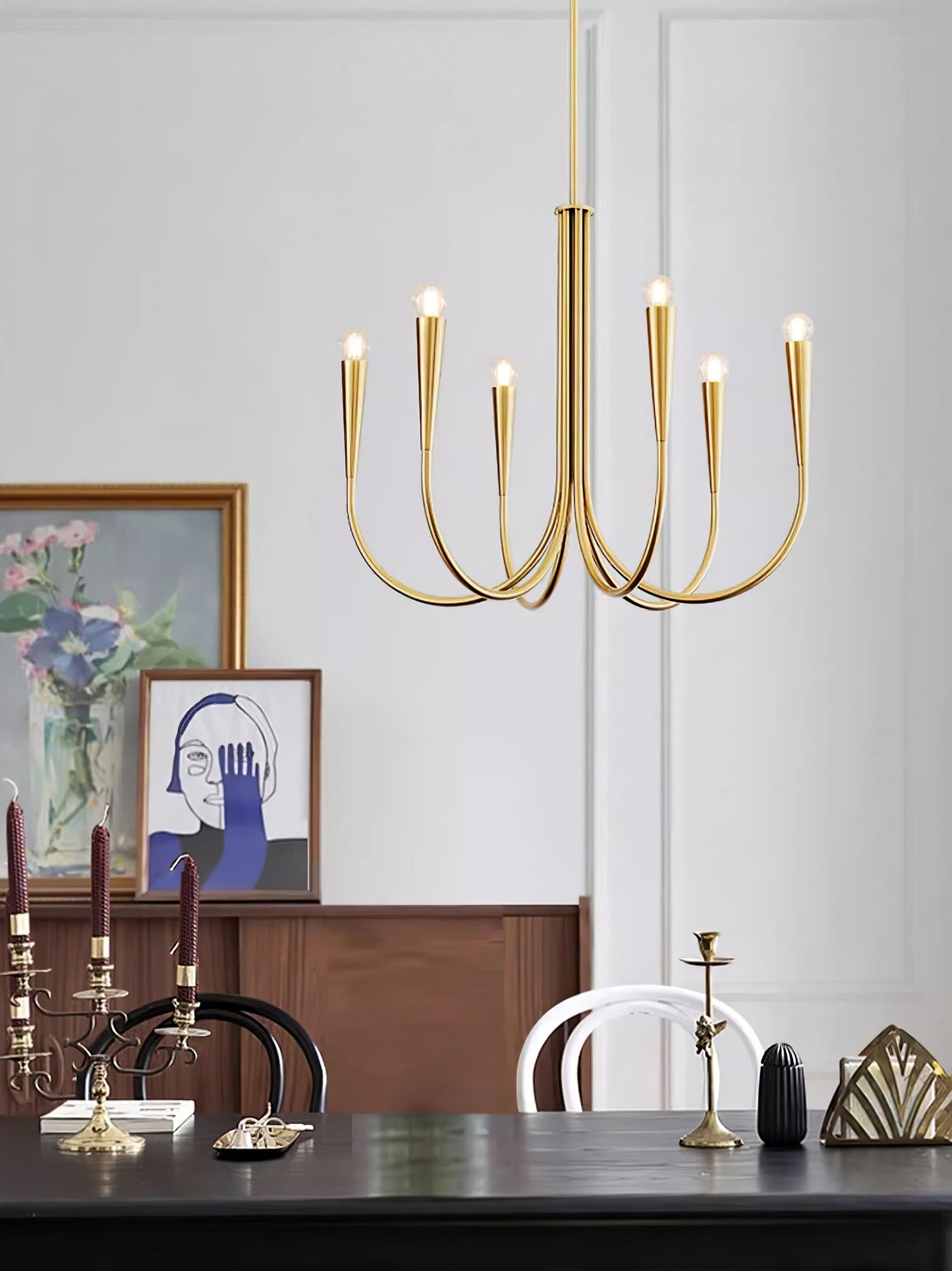 Swoop Arm Chandelier - Elegant Design with Adjustable Arms & LED Compa