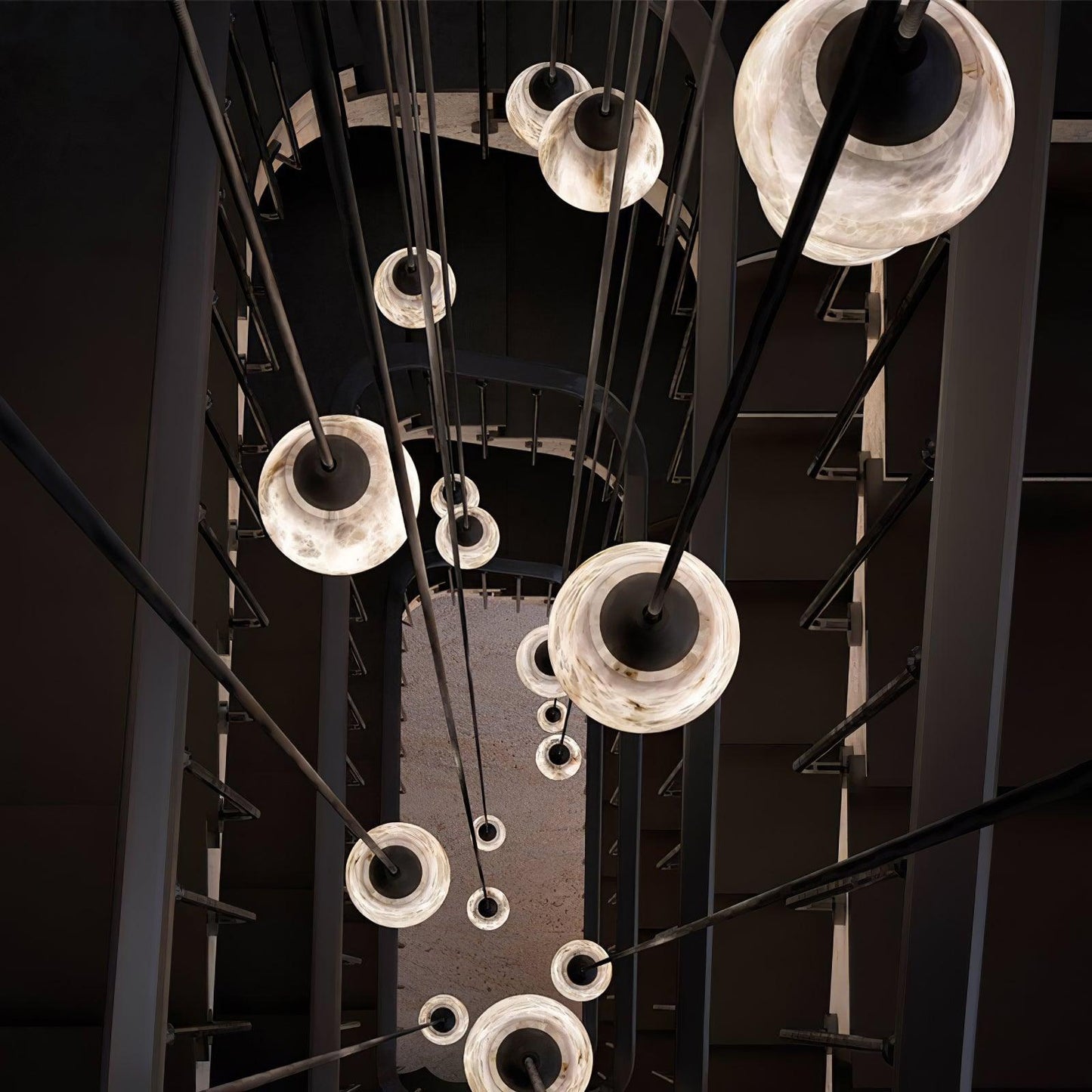 Faceted Alabaster Cluster Chandelier - Elegant Design & Adjustable Hei