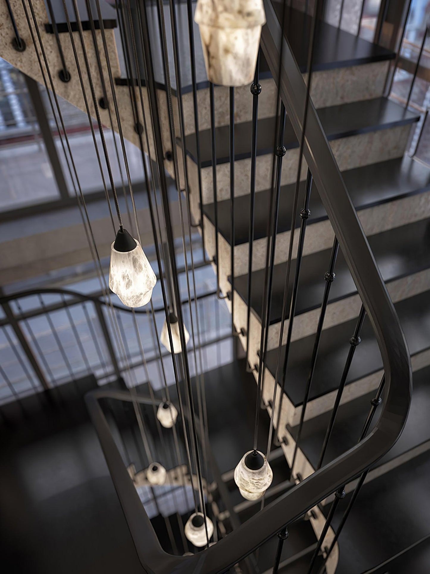 Faceted Alabaster Cluster Chandelier - Elegant Design & Adjustable Hei