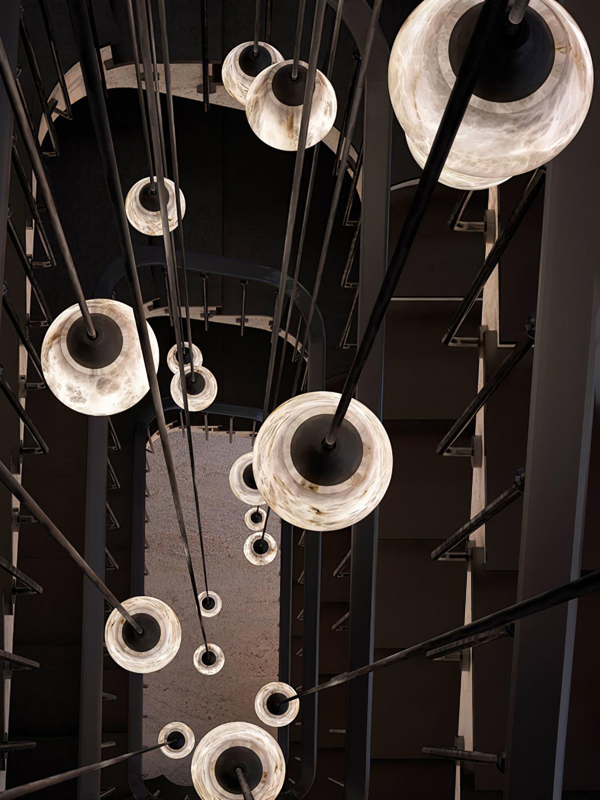 Faceted Alabaster Cluster Chandelier - Elegant Design & Adjustable Hei