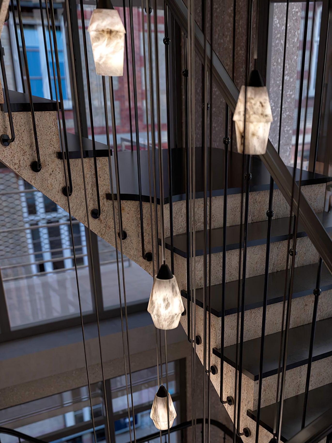 Faceted Alabaster Cluster Chandelier - Elegant Design & Adjustable Hei