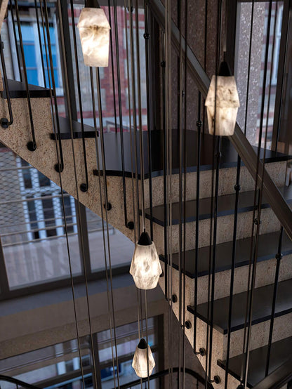 Faceted Alabaster Cluster Chandelier - Elegant Design & Adjustable Hei
