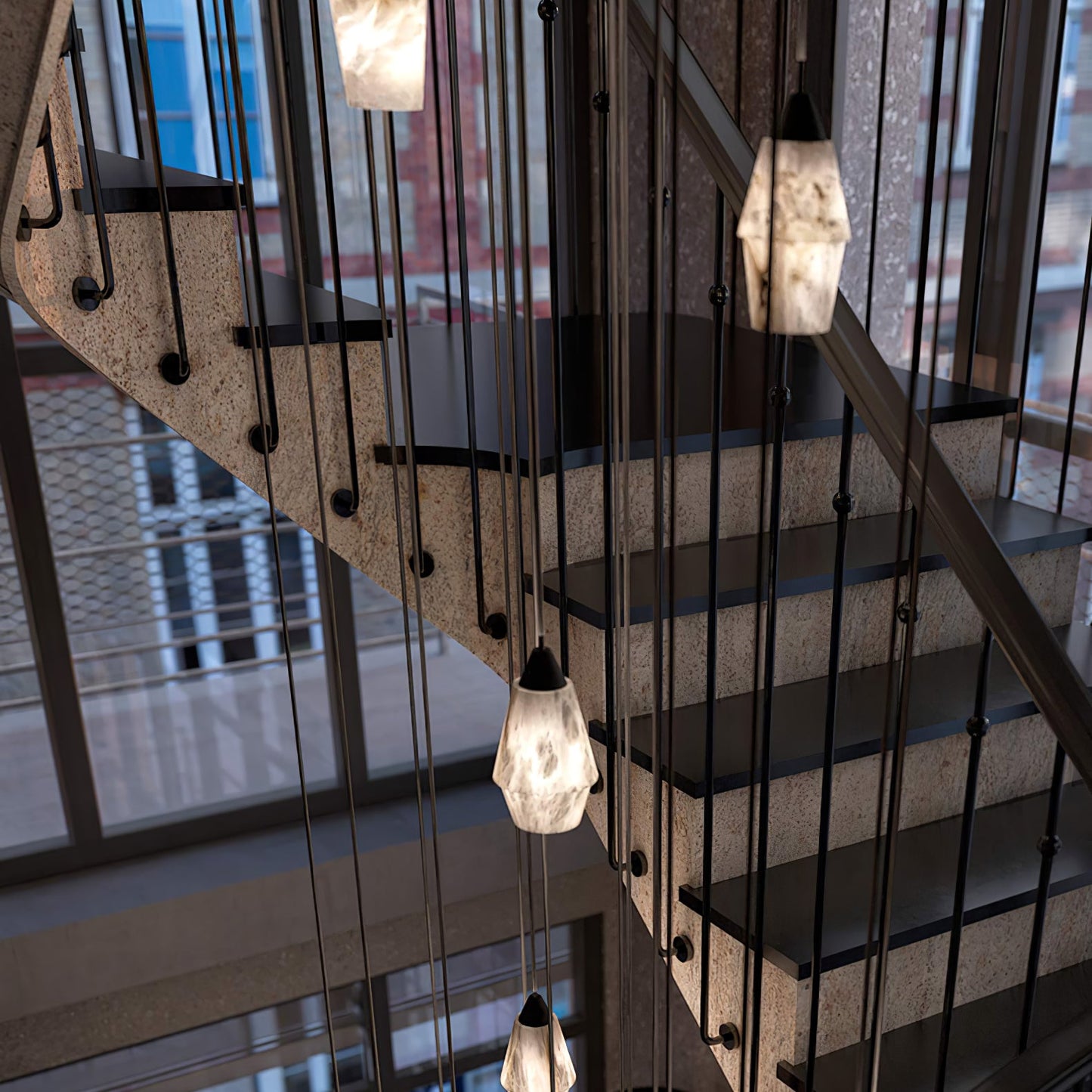 Faceted Alabaster Cluster Chandelier - Elegant Design & Adjustable Hei