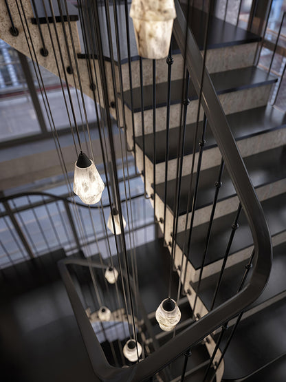Faceted Alabaster Cluster Chandelier - Elegant Design & Adjustable Hei