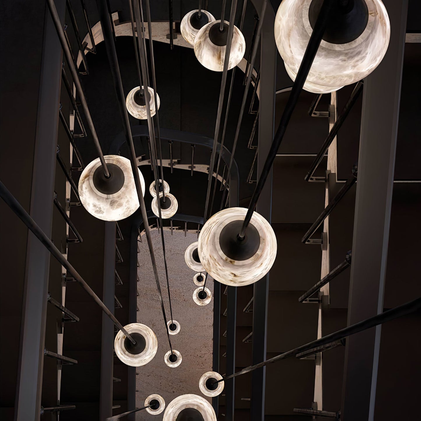 Faceted Alabaster Cluster Chandelier - Elegant Design & Adjustable Hei
