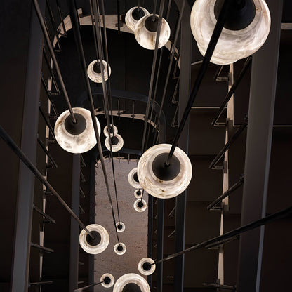 Faceted Alabaster Cluster Chandelier - Elegant Design & Adjustable Hei