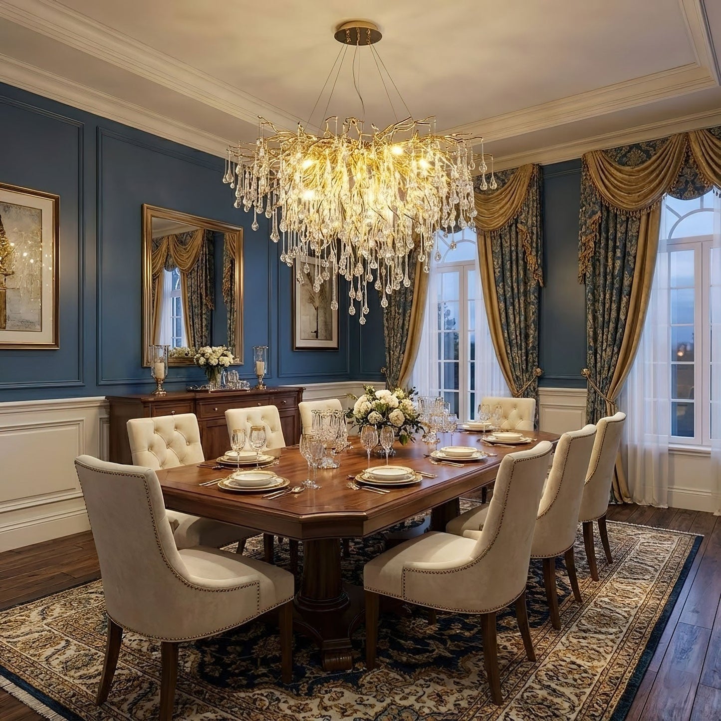 Elegant Teardrop Crystal Chandelier - Adjustable Height & Dimmable Lig