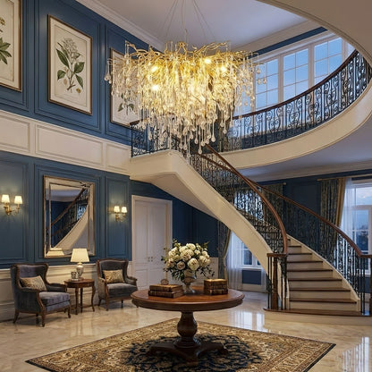 Elegant Teardrop Crystal Chandelier - Adjustable Height & Dimmable Lig