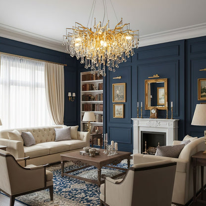 Elegant Teardrop Crystal Chandelier - Adjustable Height & Dimmable Lig