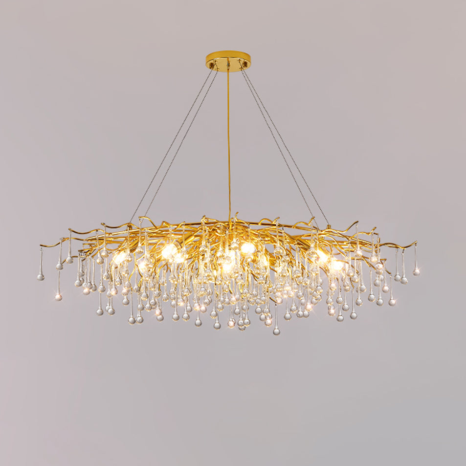 Elegant Teardrop Crystal Chandelier - Adjustable Height & Dimmable Lig