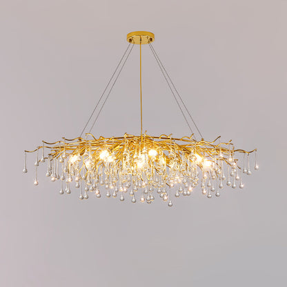 Elegant Teardrop Crystal Chandelier - Adjustable Height & Dimmable Lig