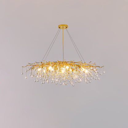 Elegant Teardrop Crystal Chandelier - Adjustable Height & Dimmable Lig
