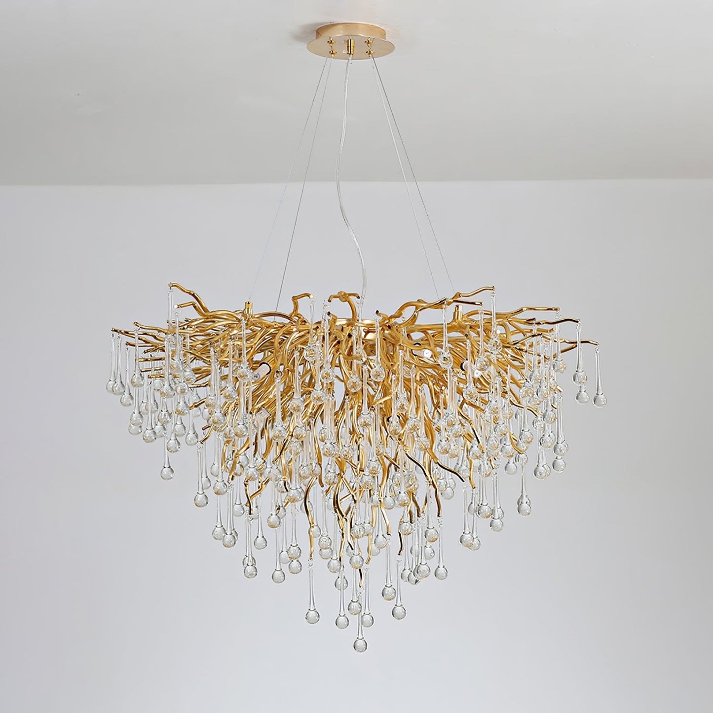 Elegant Teardrop Crystal Chandelier - Adjustable Height & Dimmable Lig