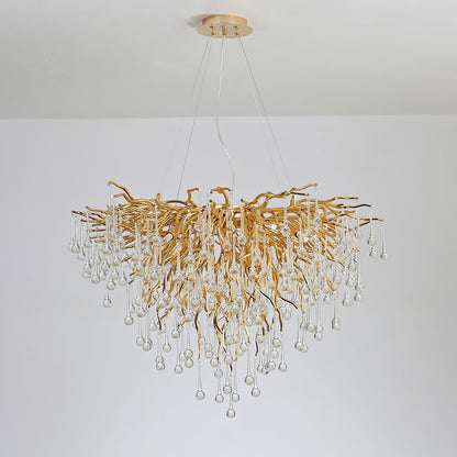 Elegant Teardrop Crystal Chandelier - Adjustable Height & Dimmable Lig