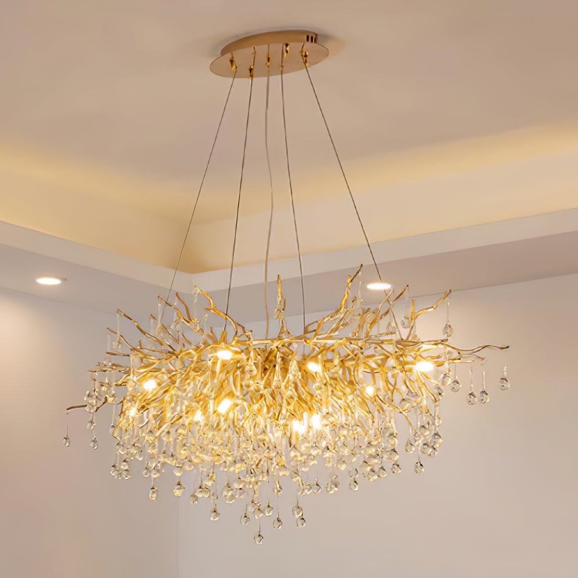 Elegant Teardrop Crystal Chandelier - Adjustable Height & Dimmable Lig