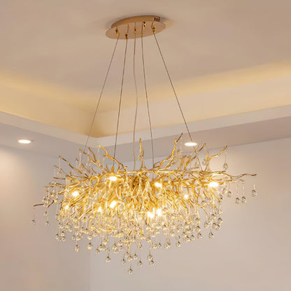 Elegant Teardrop Crystal Chandelier - Adjustable Height & Dimmable Lig