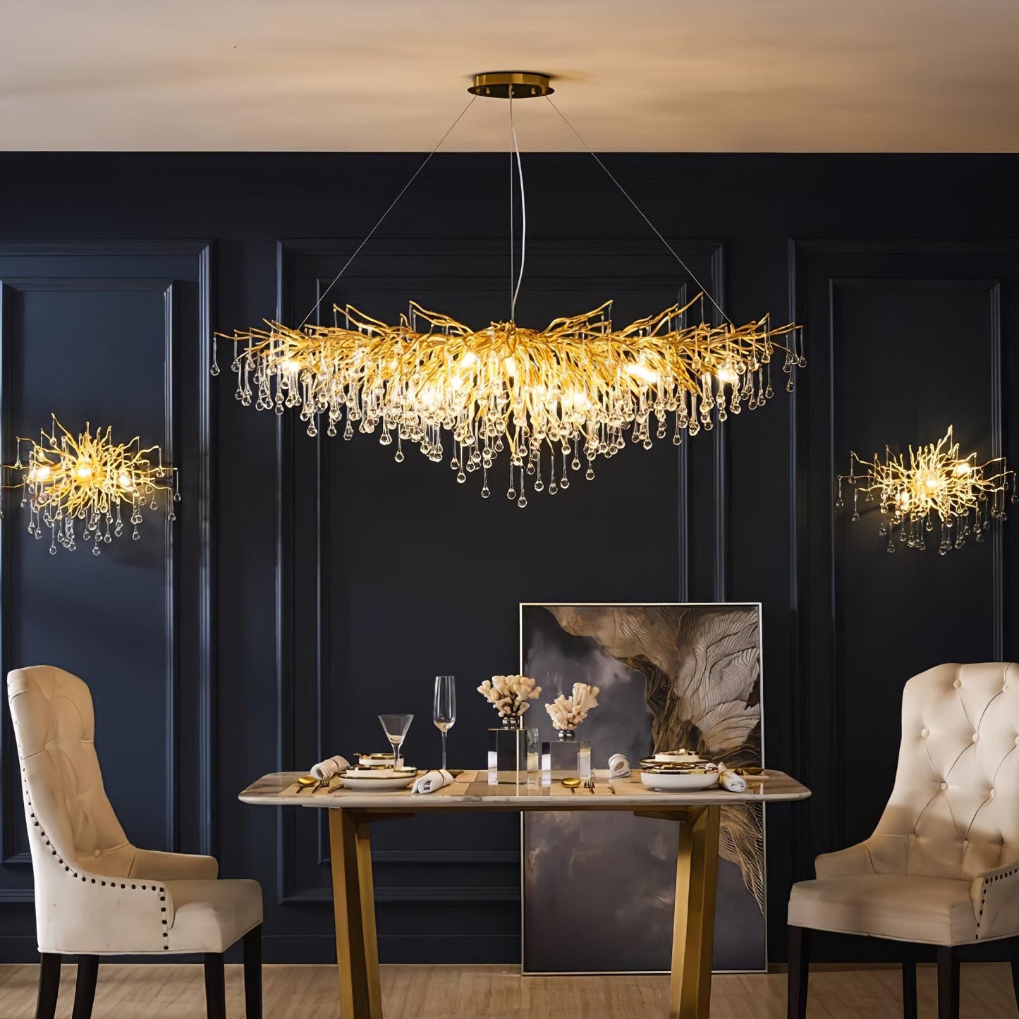 Elegant Teardrop Crystal Chandelier - Adjustable Height & Dimmable Lig
