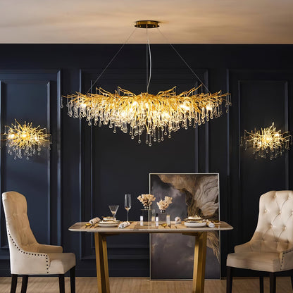 Elegant Teardrop Crystal Chandelier - Adjustable Height & Dimmable Lig