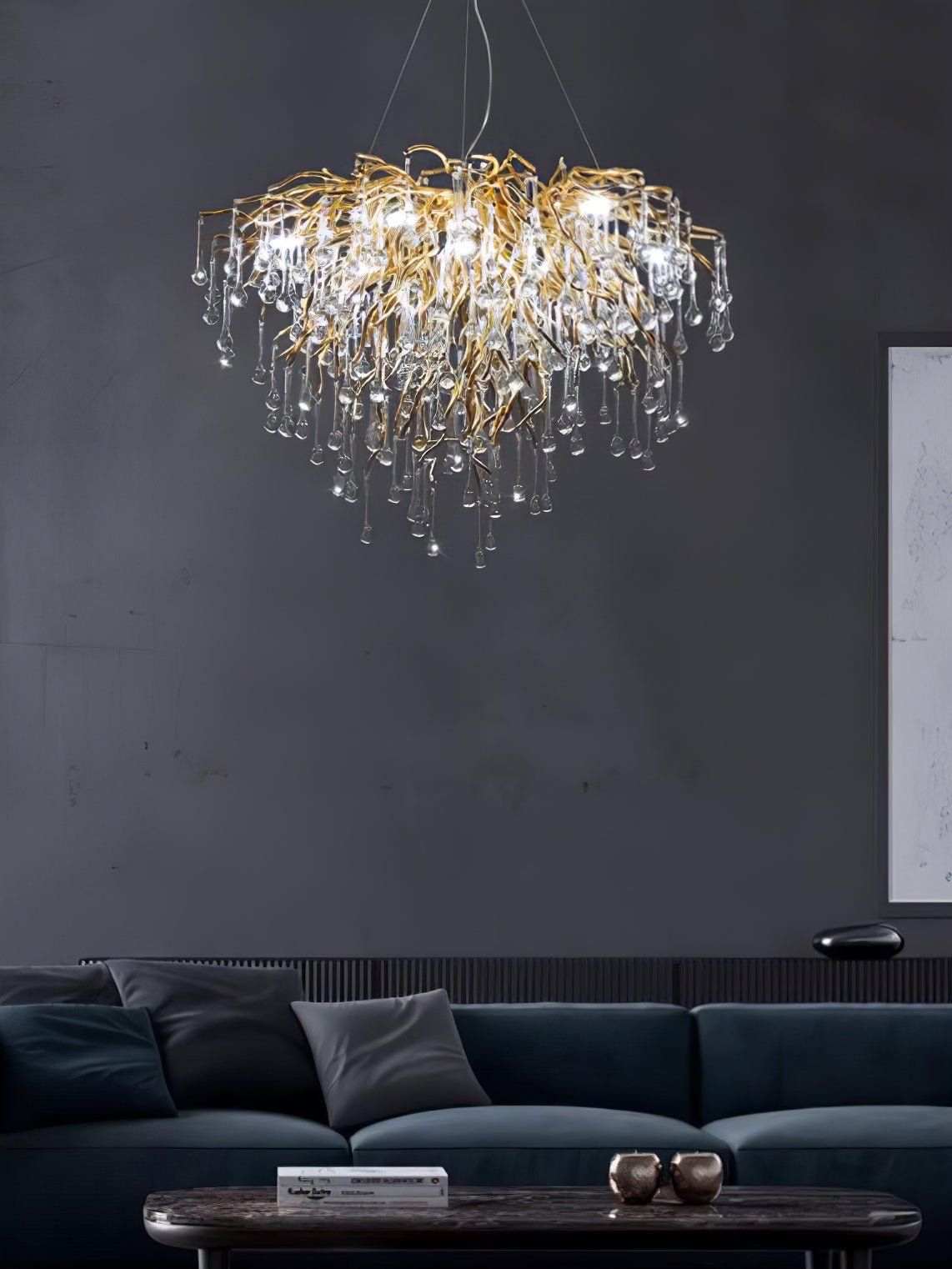 Elegant Teardrop Crystal Chandelier - Adjustable Height & Dimmable Lig