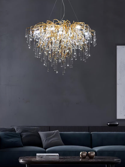 Elegant Teardrop Crystal Chandelier - Adjustable Height & Dimmable Lig