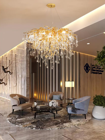 Elegant Teardrop Crystal Chandelier - Adjustable Height & Dimmable Lig