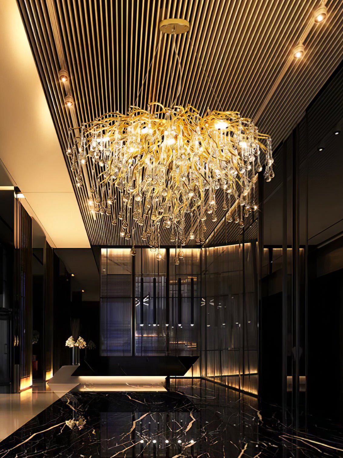 Elegant Teardrop Crystal Chandelier - Adjustable Height & Dimmable Lig