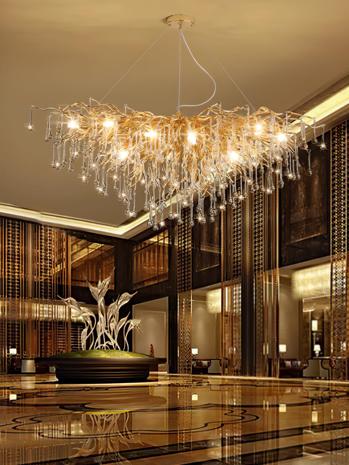 Elegant Teardrop Crystal Chandelier - Adjustable Height & Dimmable Lig