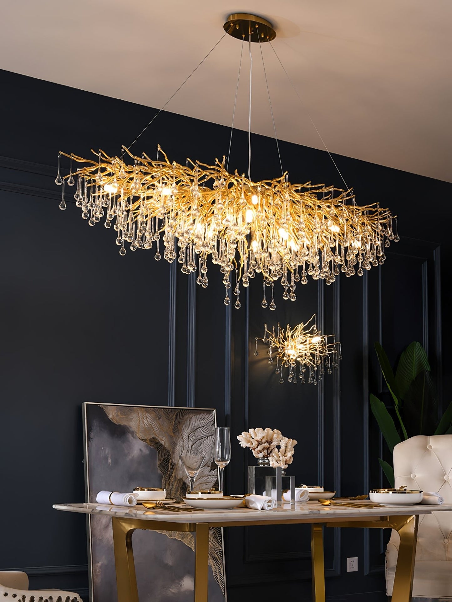 Elegant Teardrop Crystal Chandelier - Adjustable Height & Dimmable Lig