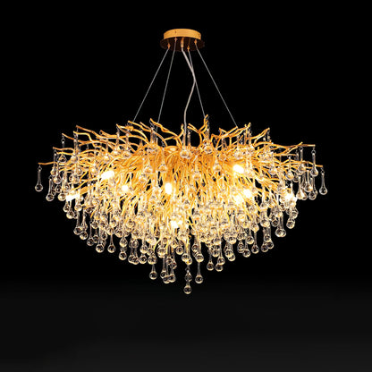 Elegant Teardrop Crystal Chandelier - Adjustable Height & Dimmable Lig