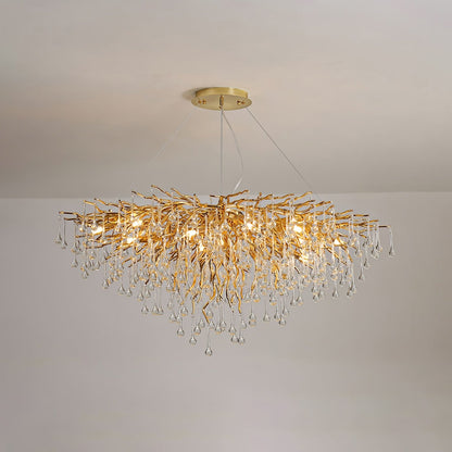 Elegant Teardrop Crystal Chandelier - Adjustable Height & Dimmable Lig