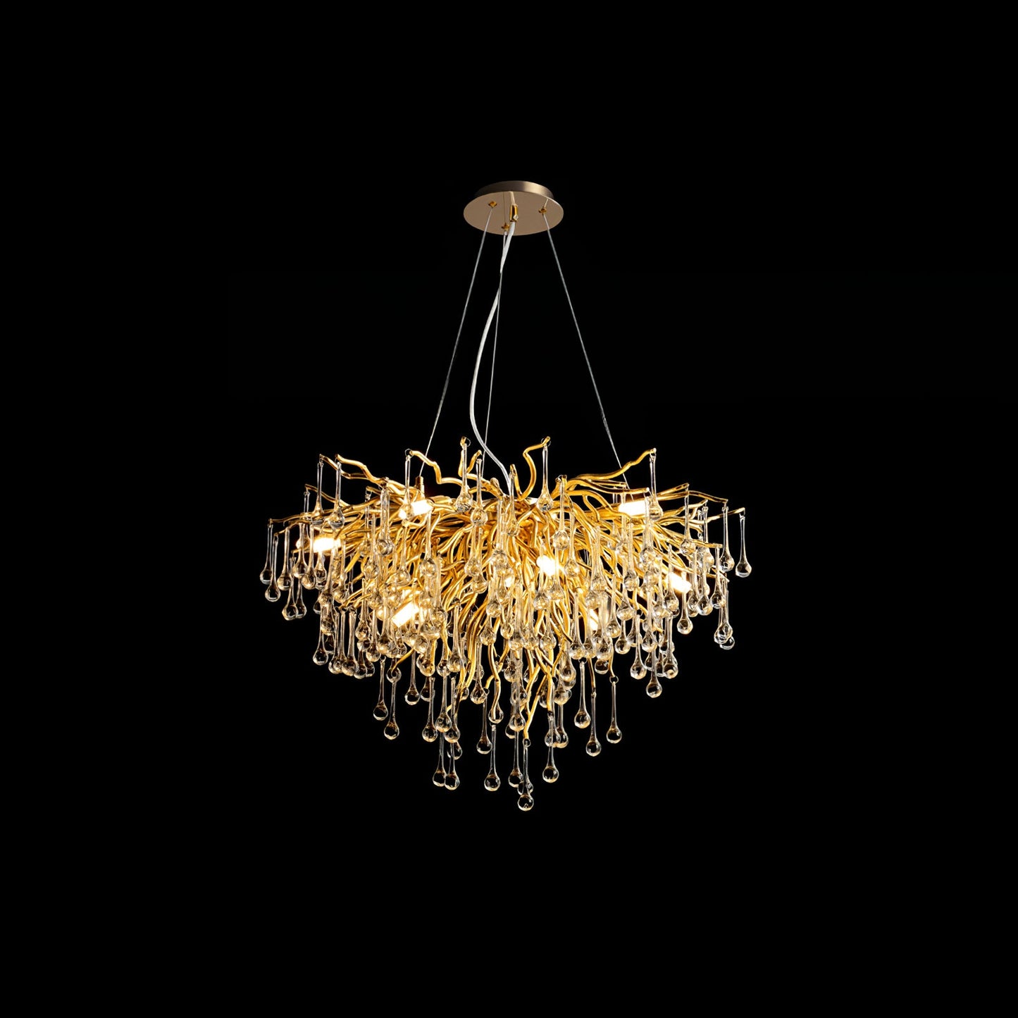 Elegant Teardrop Crystal Chandelier - Adjustable Height & Dimmable Lig