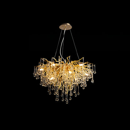 Elegant Teardrop Crystal Chandelier - Adjustable Height & Dimmable Lig