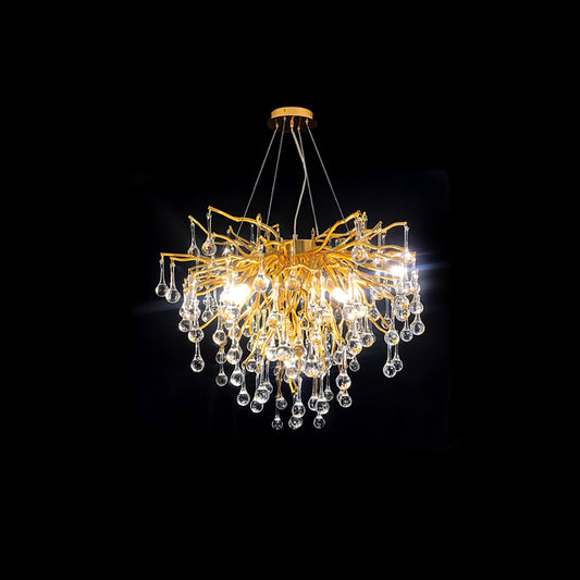 Elegant Teardrop Crystal Chandelier - Adjustable Height & Dimmable Lig