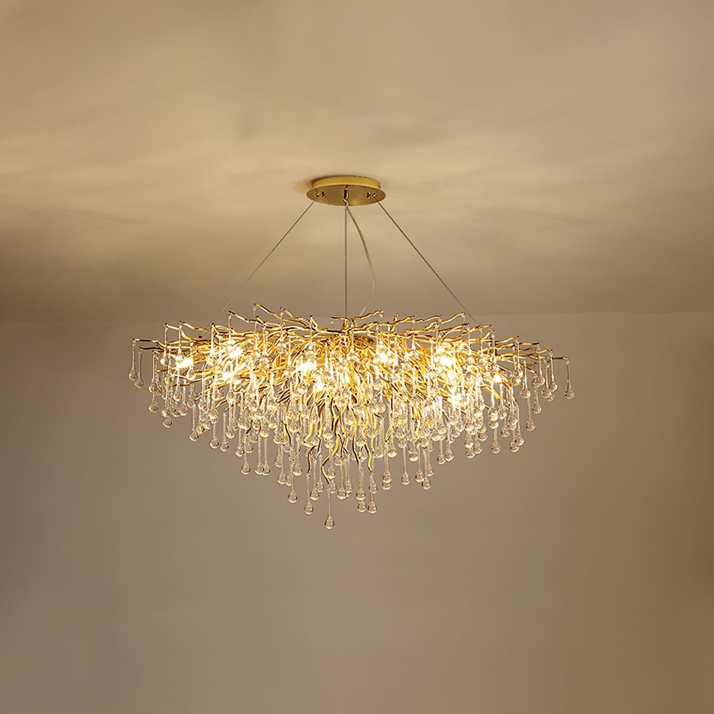 Elegant Teardrop Crystal Chandelier - Adjustable Height & Dimmable Lig
