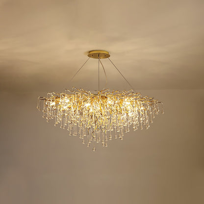 Elegant Teardrop Crystal Chandelier - Adjustable Height & Dimmable Lig