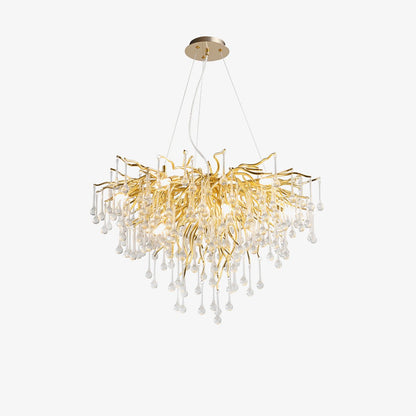 Elegant Teardrop Crystal Chandelier - Adjustable Height & Dimmable Lig