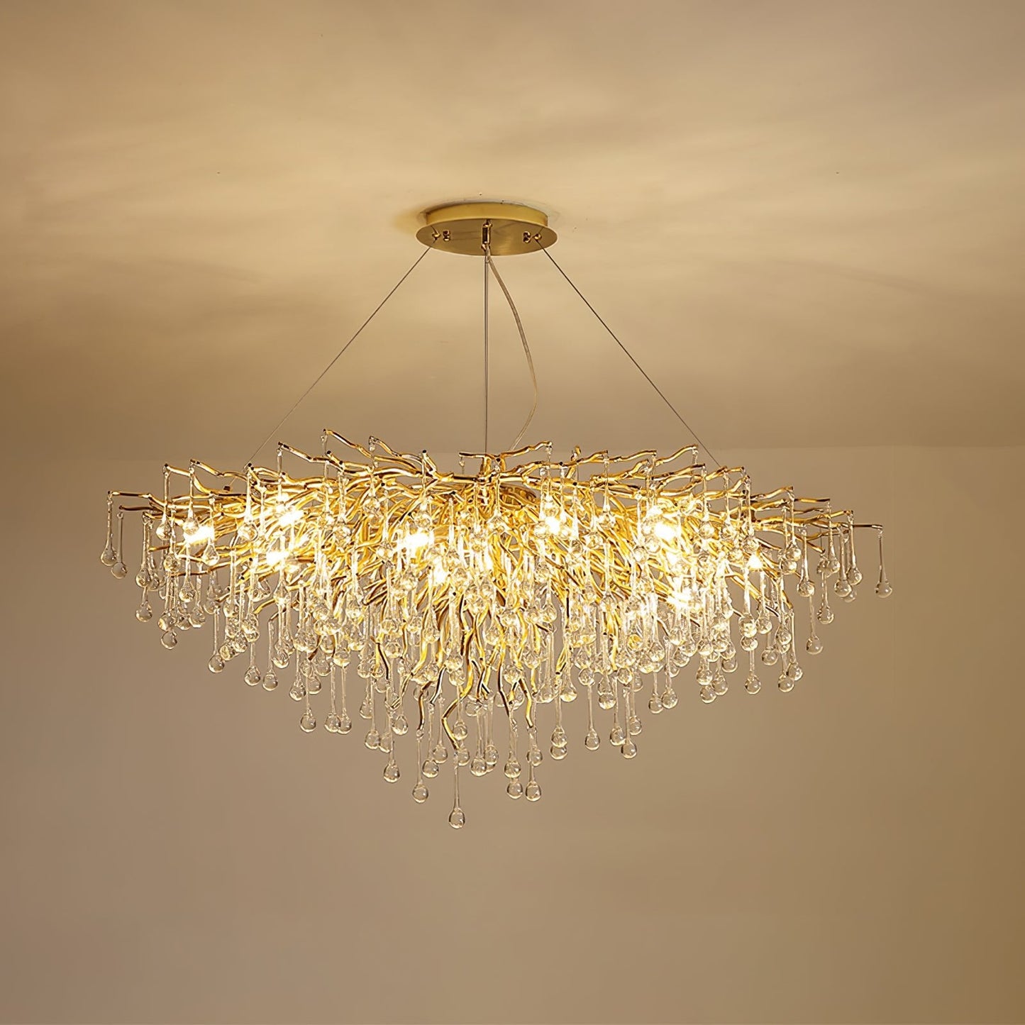 Elegant Teardrop Crystal Chandelier - Adjustable Height & Dimmable Lig