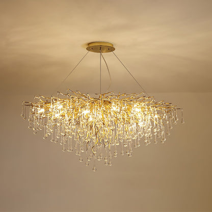 Elegant Teardrop Crystal Chandelier - Adjustable Height & Dimmable Lig