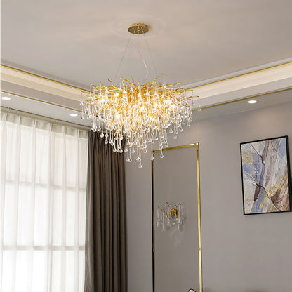 Elegant Teardrop Crystal Chandelier - Adjustable Height & Dimmable Lig