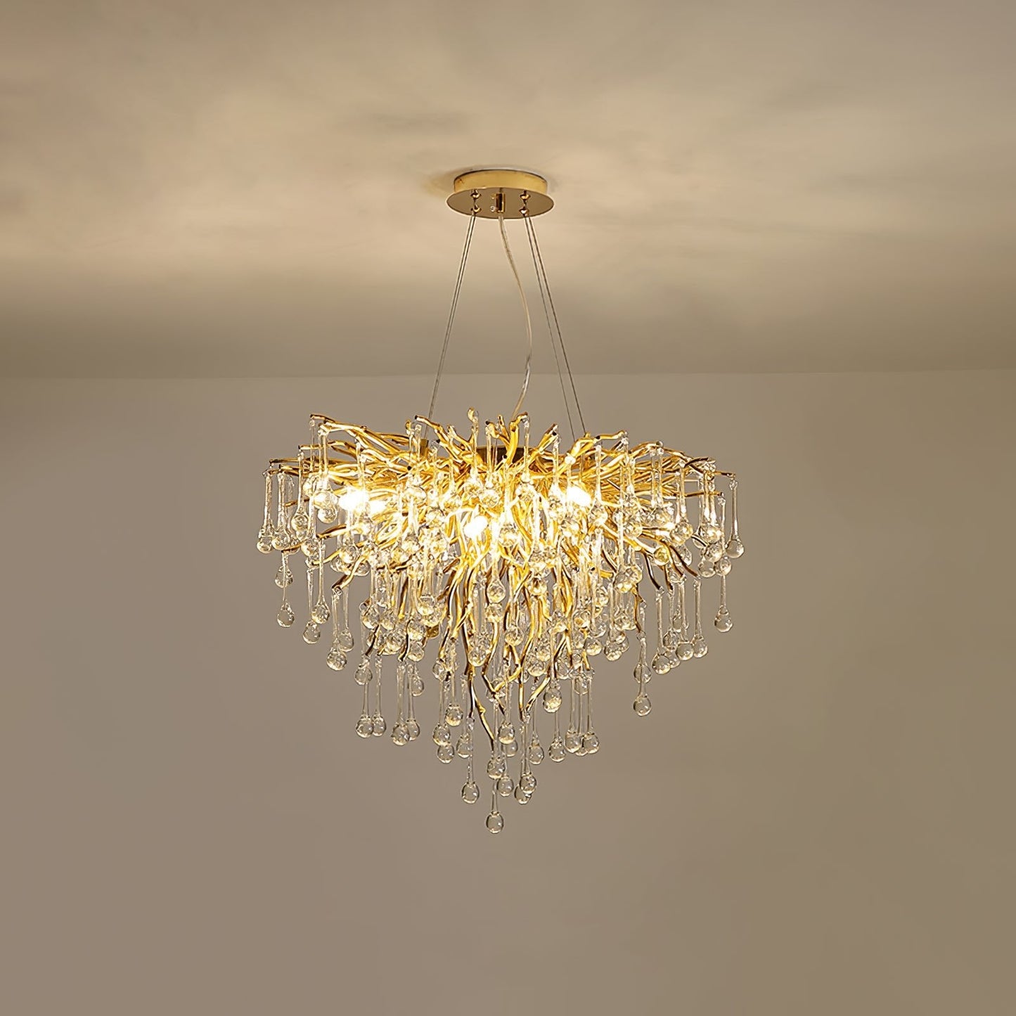 Elegant Teardrop Crystal Chandelier - Adjustable Height & Dimmable Lig
