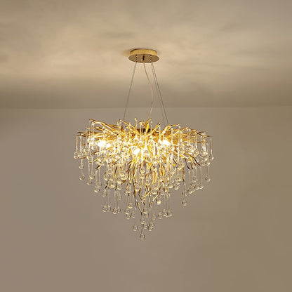 Elegant Teardrop Crystal Chandelier - Adjustable Height & Dimmable Lig