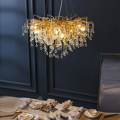 Elegant Teardrop Crystal Chandelier - Adjustable Height & Dimmable Lig