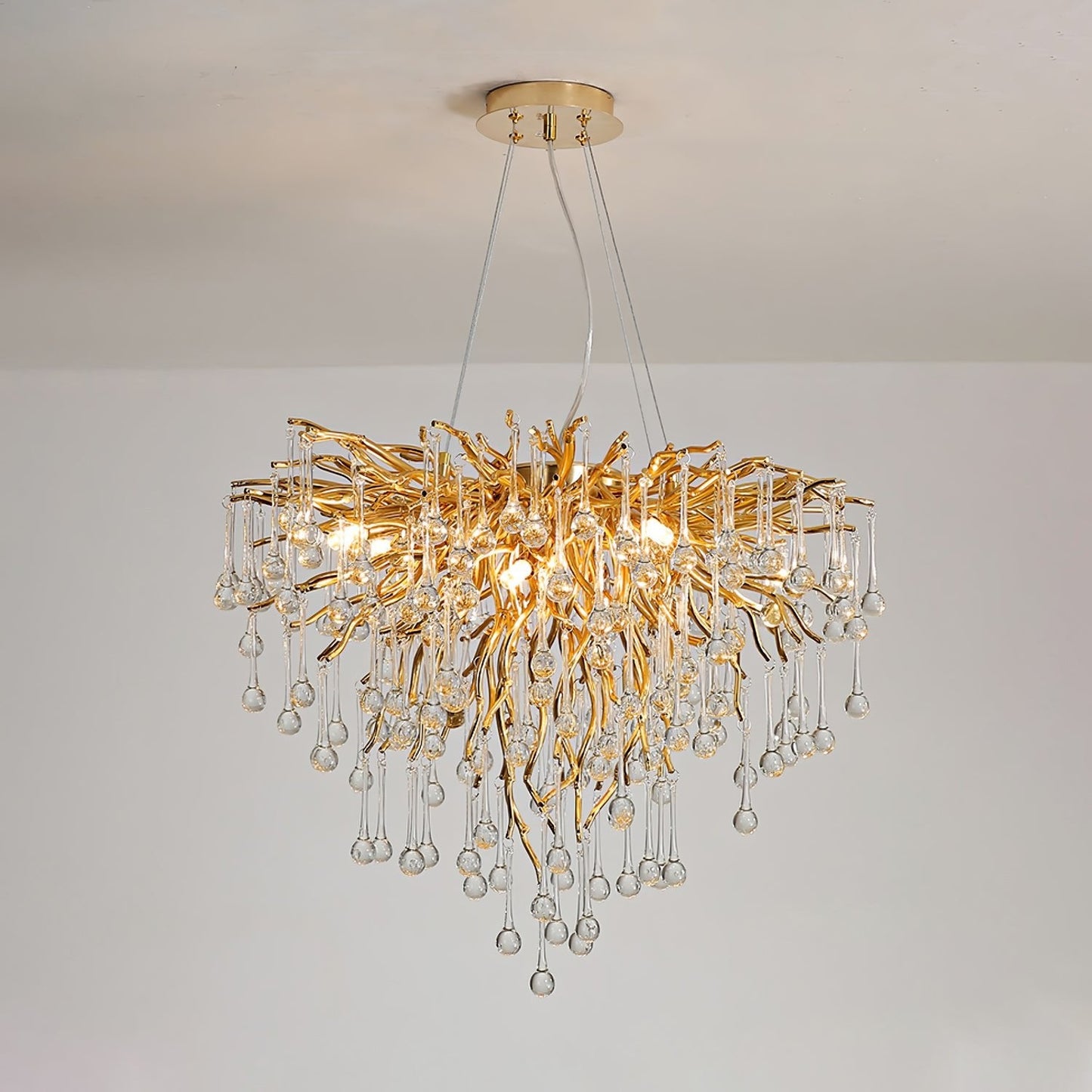Elegant Teardrop Crystal Chandelier - Adjustable Height & Dimmable Lig
