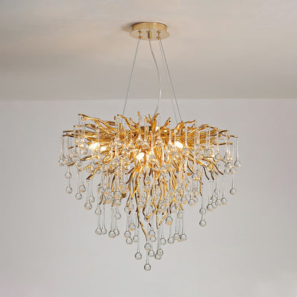 Elegant Teardrop Crystal Chandelier - Adjustable Height & Dimmable Lig