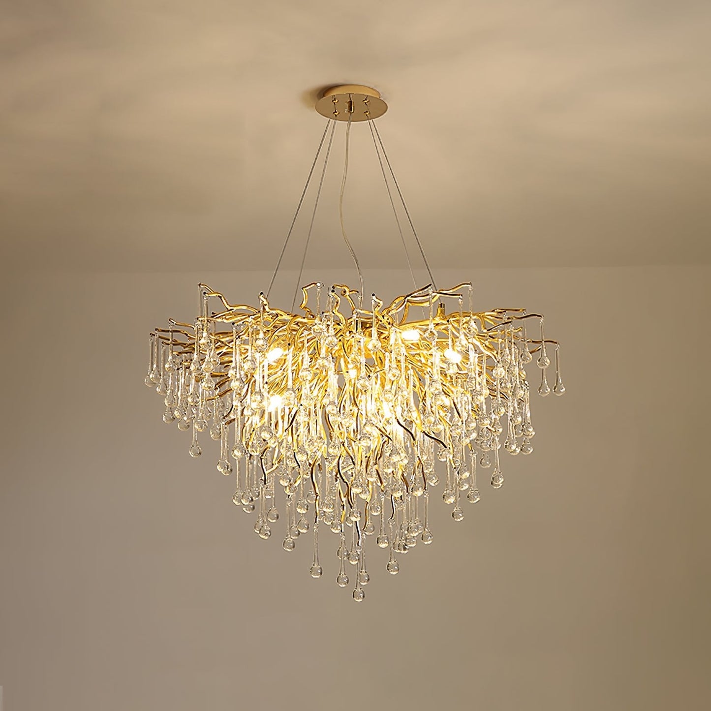Elegant Teardrop Crystal Chandelier - Adjustable Height & Dimmable Lig